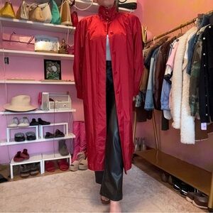 Vintage British Mist Long Trench Rain Coat Royal Red